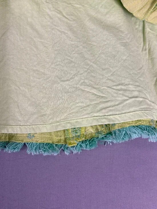 Nanette Lepore Aqua Neon Green Textured Skirt Fringe Hem Belted Size 8 Lined - Picture 3 of 7